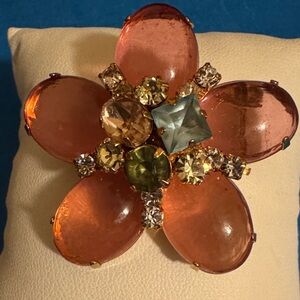 Vintage unsigned Multi-Color Floral Rhinestones Brooch